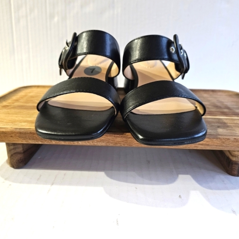 Bandolino black open toe sandals size 7 slides buckle strap square toe NWOT - Picture 4 of 12